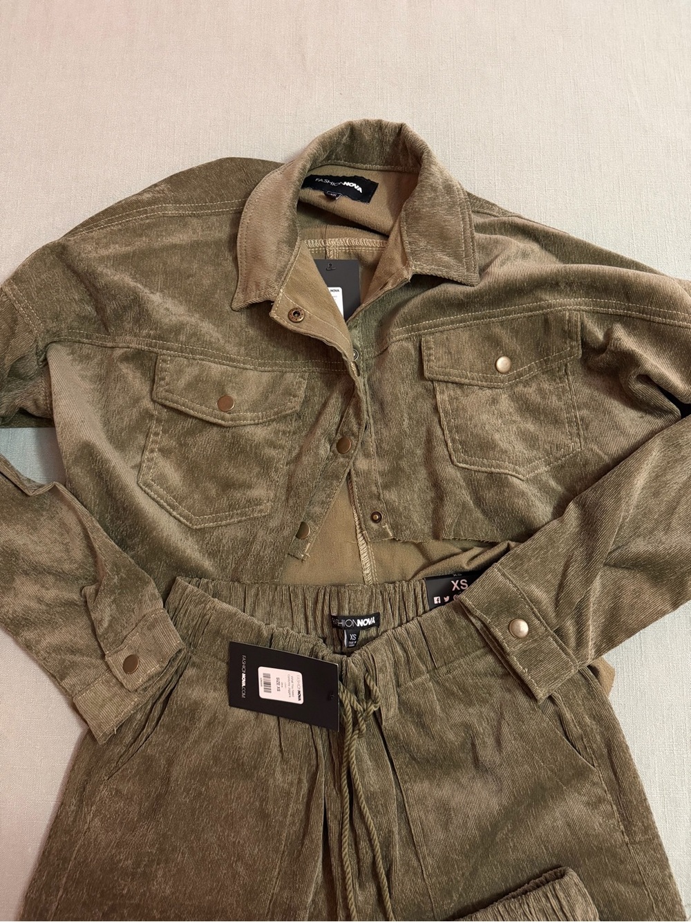 Fashion Nova Olive Green Corduroy Jacket & Jogger Set